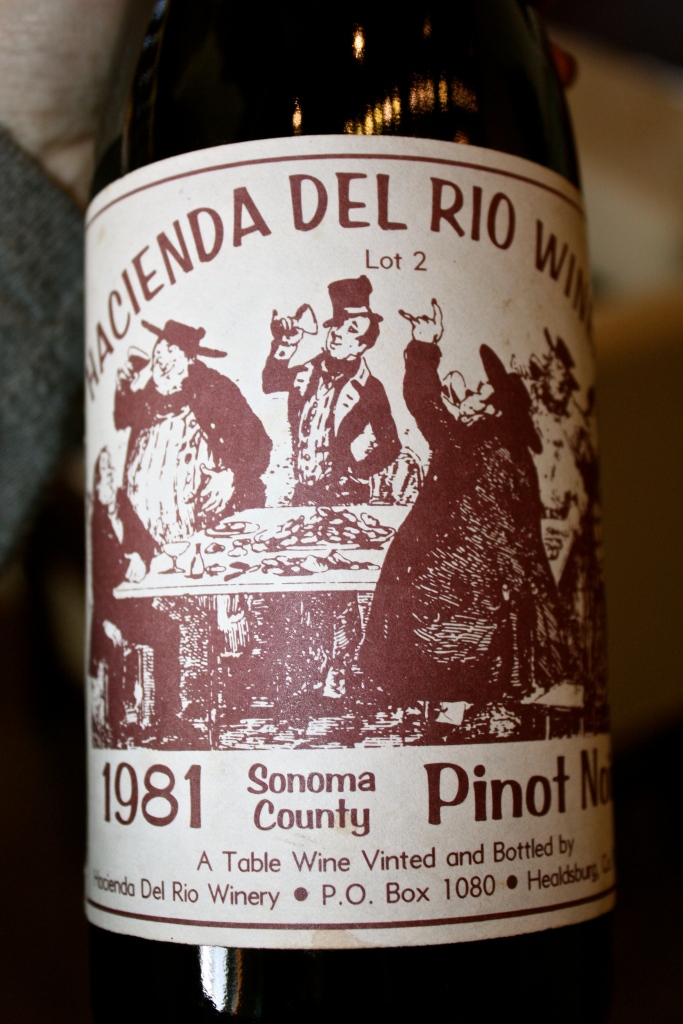 An original bottle of the 1981 vintage of Hacienda De Rio Sonoma County Pinot Noir