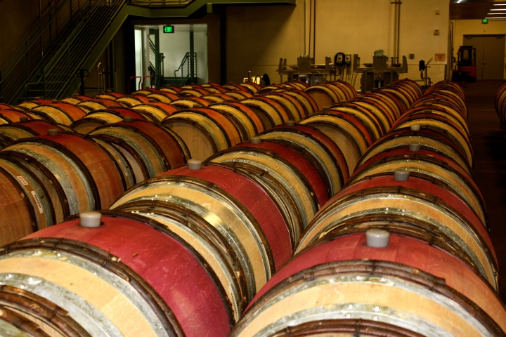 The barrel room at Williams Selyem Winery